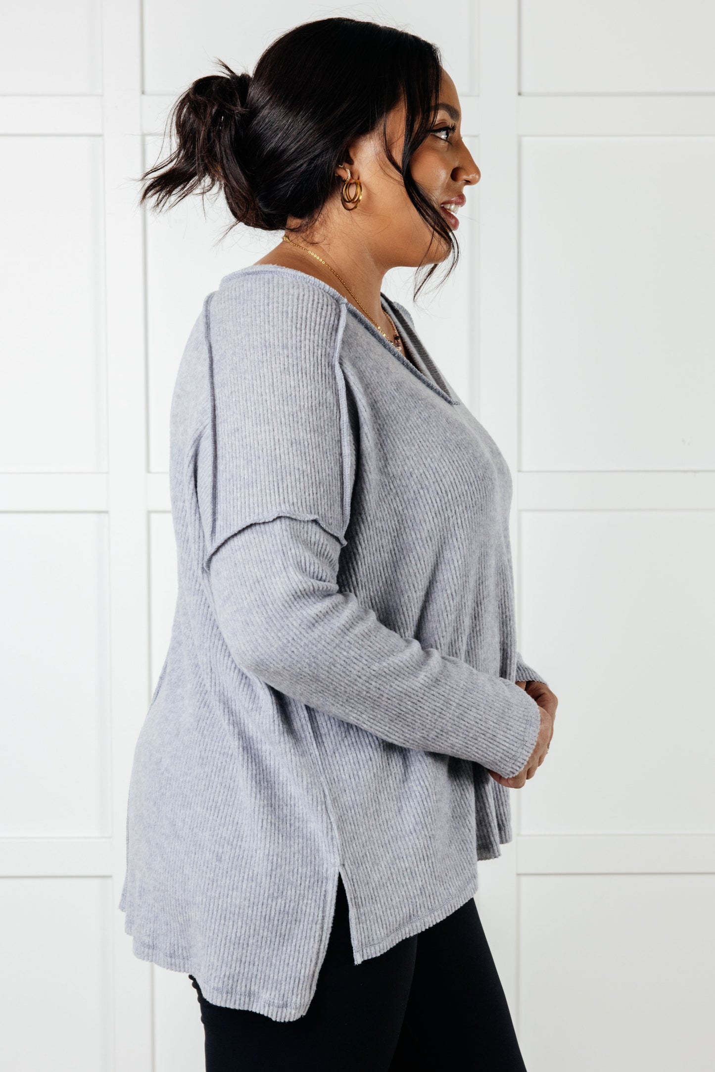 Basically Freezing Brushed Hacci Top in Heather Grey (Online Exclusive)