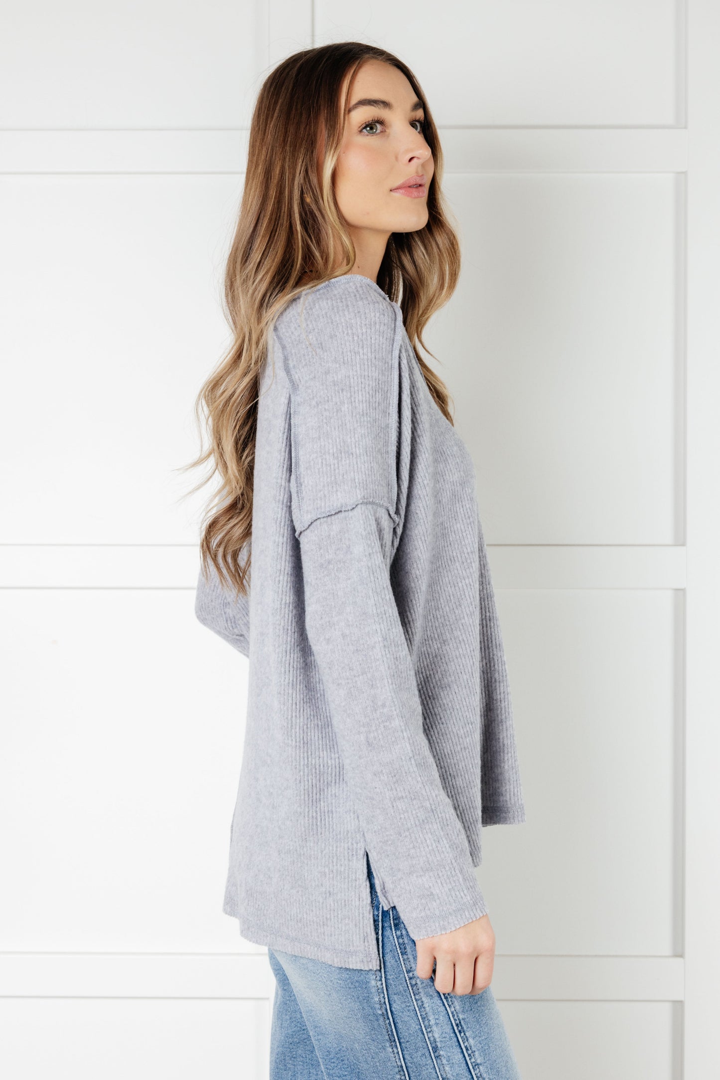 Basically Freezing Brushed Hacci Top in Heather Grey (Online Exclusive)