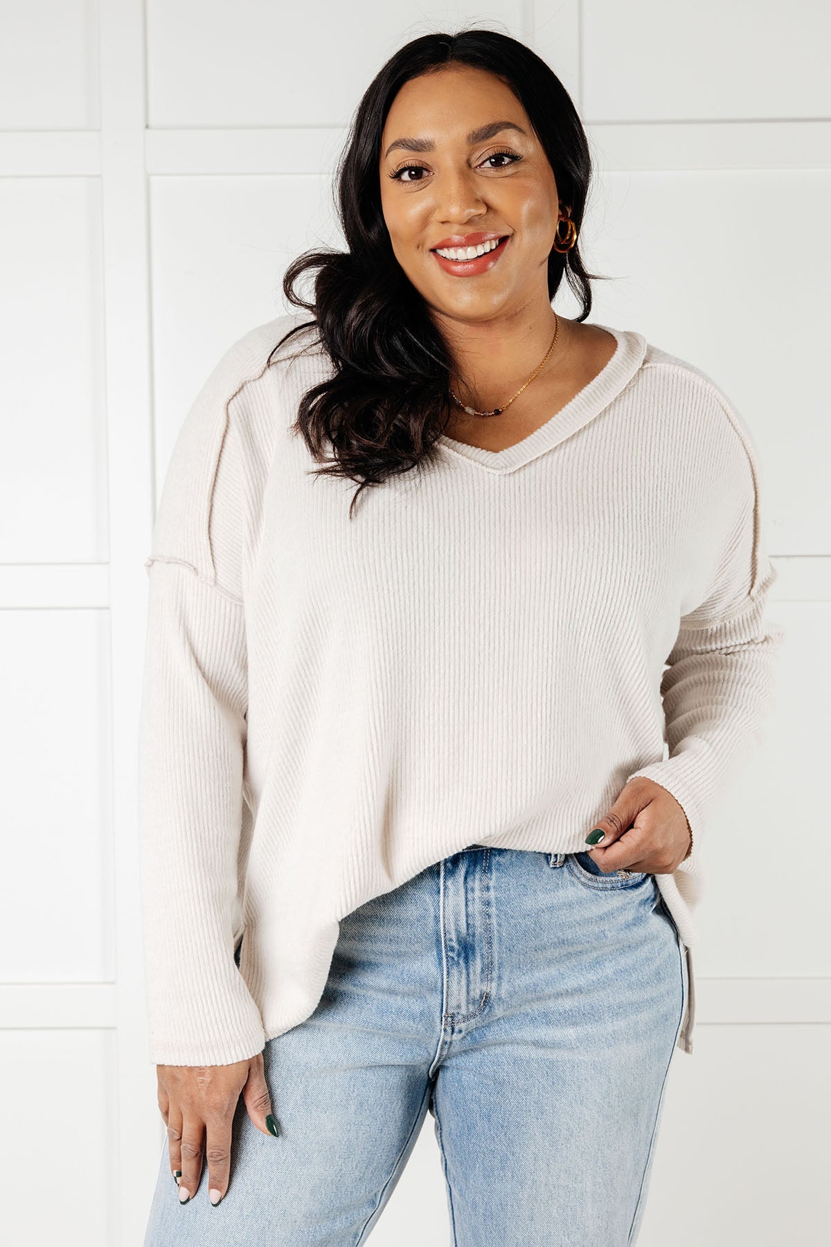 Basically Freezing Brushed Hacci Top in Sand Beige (Online Exclusive)