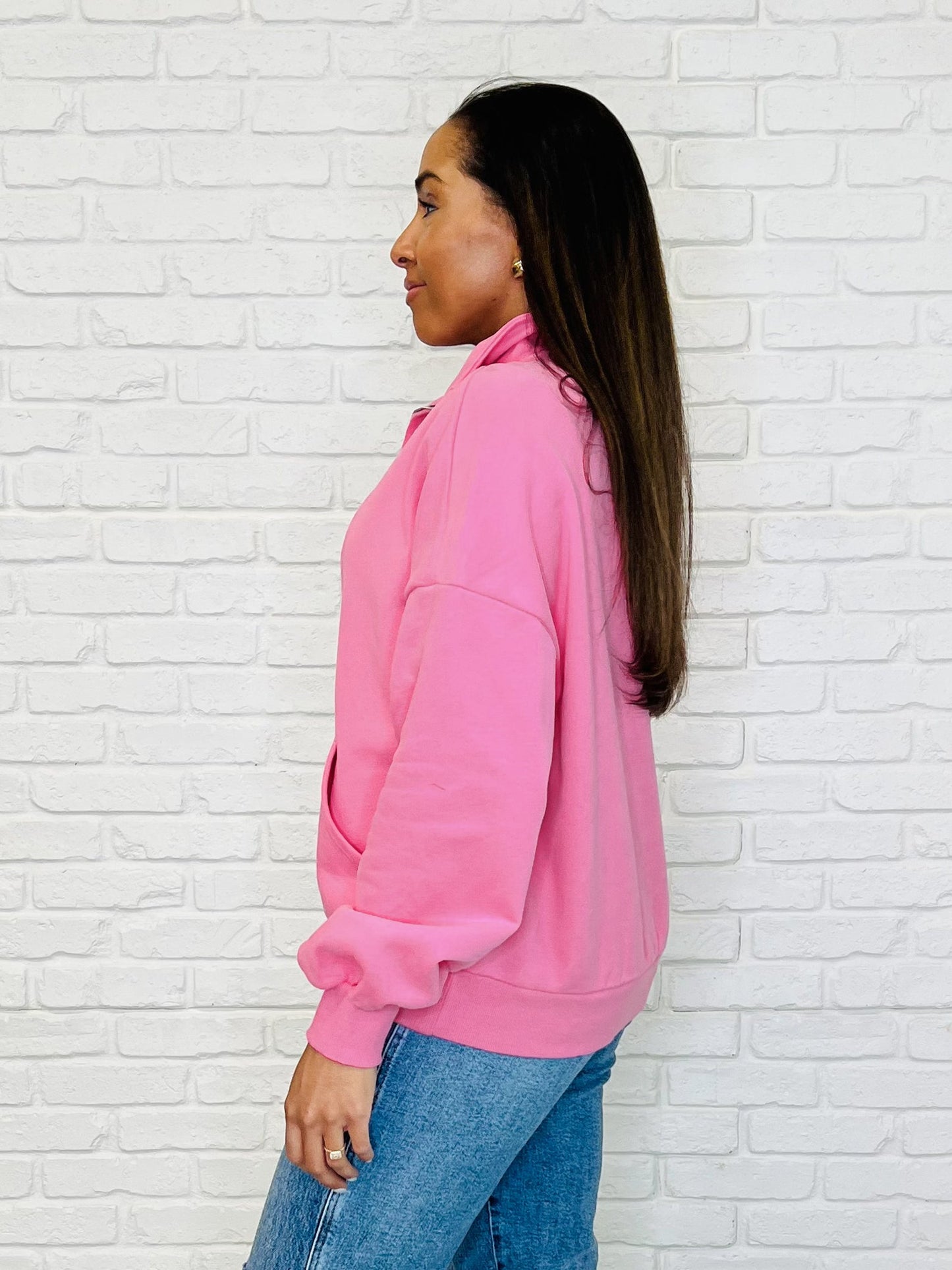 Bonbon Delight Half Zip Pullover in Pink (Online Exclusive)