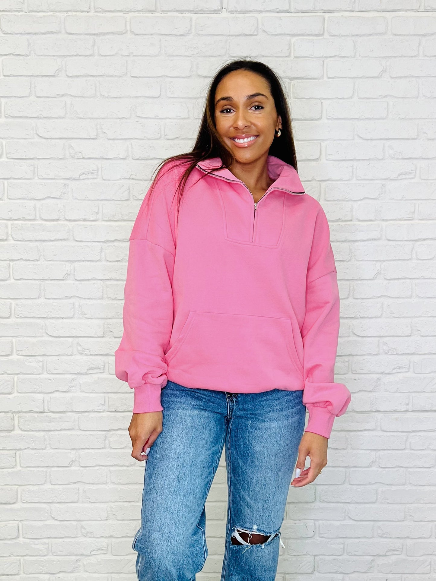 Bonbon Delight Half Zip Pullover in Pink (Online Exclusive)