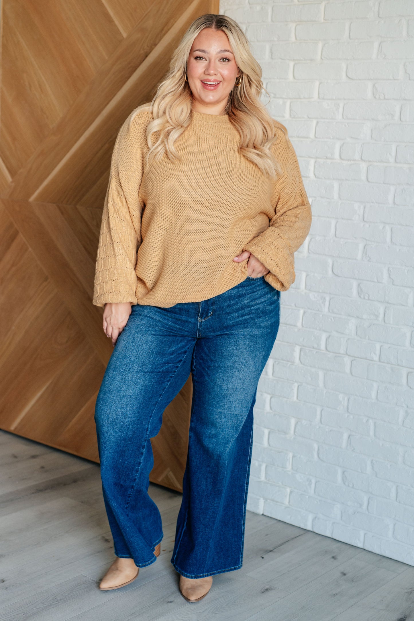 Bubbly Personality Bubble Sleeve Sweater in Wheat (Online Exclusive)