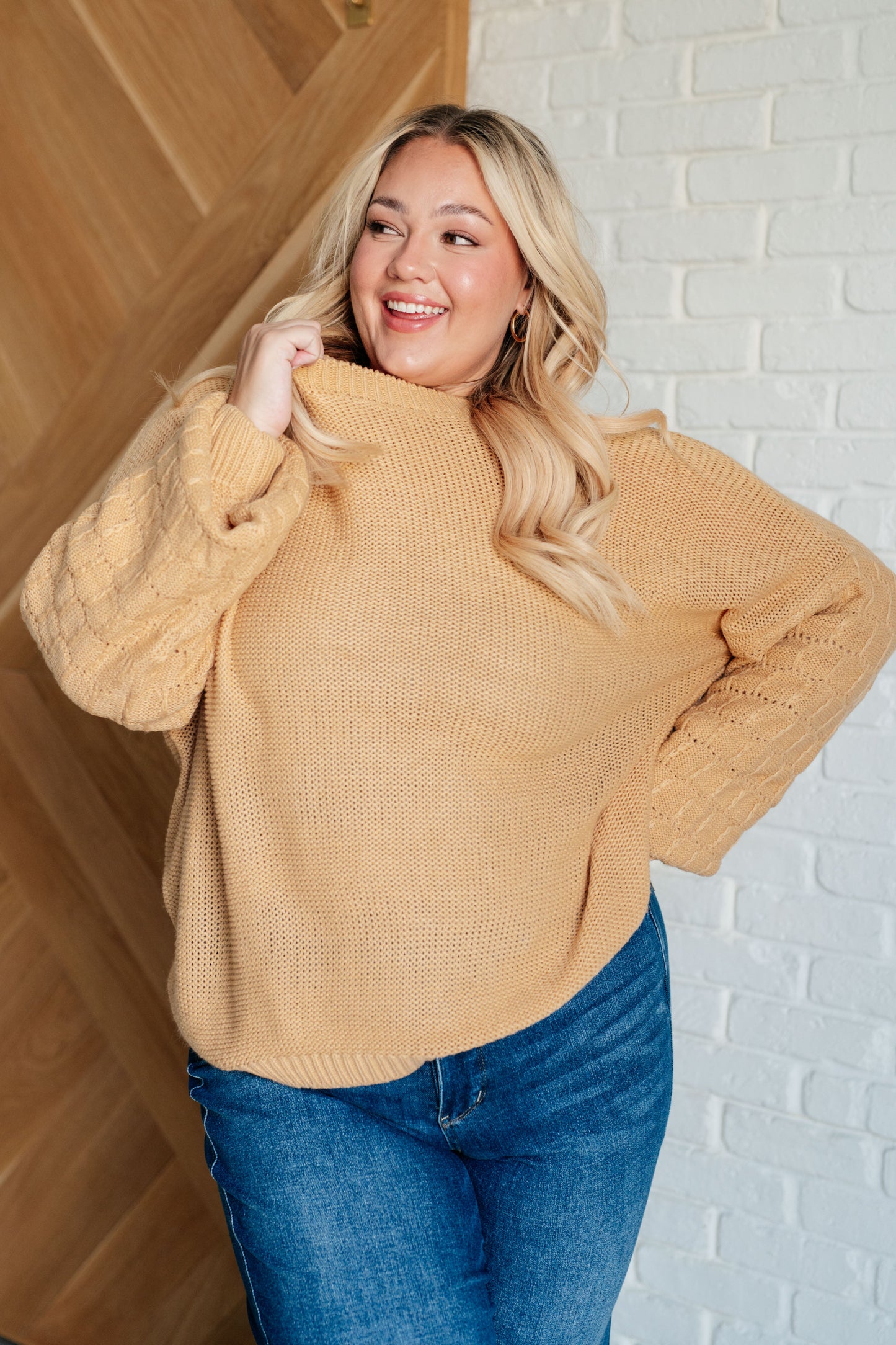 Bubbly Personality Bubble Sleeve Sweater in Wheat (Online Exclusive)