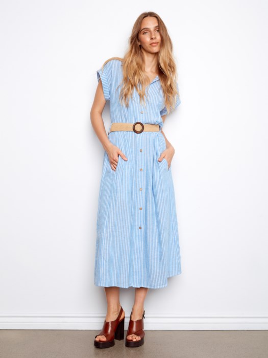 Charlie B Striped Maxi Dress with Belt