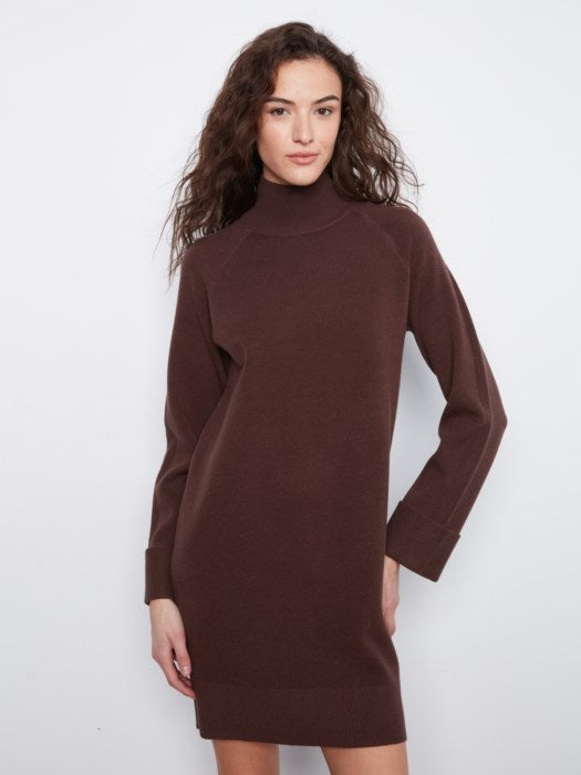 Coffee Mock Neck Sweater Dress