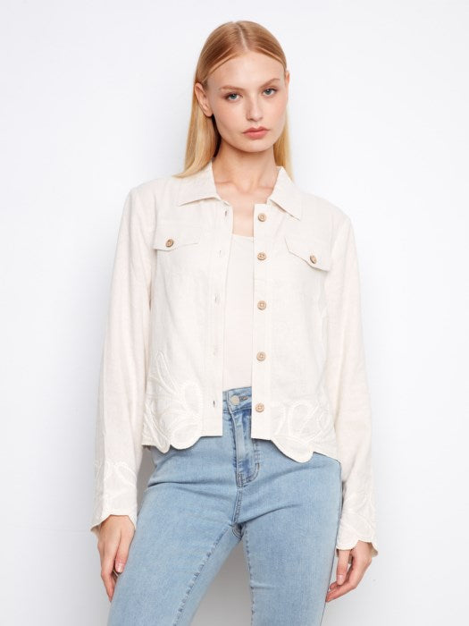 Charlie B Embroidered Hem Linen Jacket