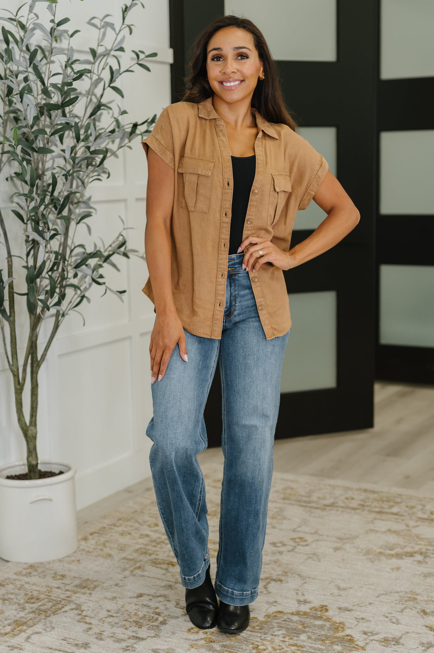 Cloud Nine to Five Button Down Blouse in Deep Camel (Online Exclusive)
