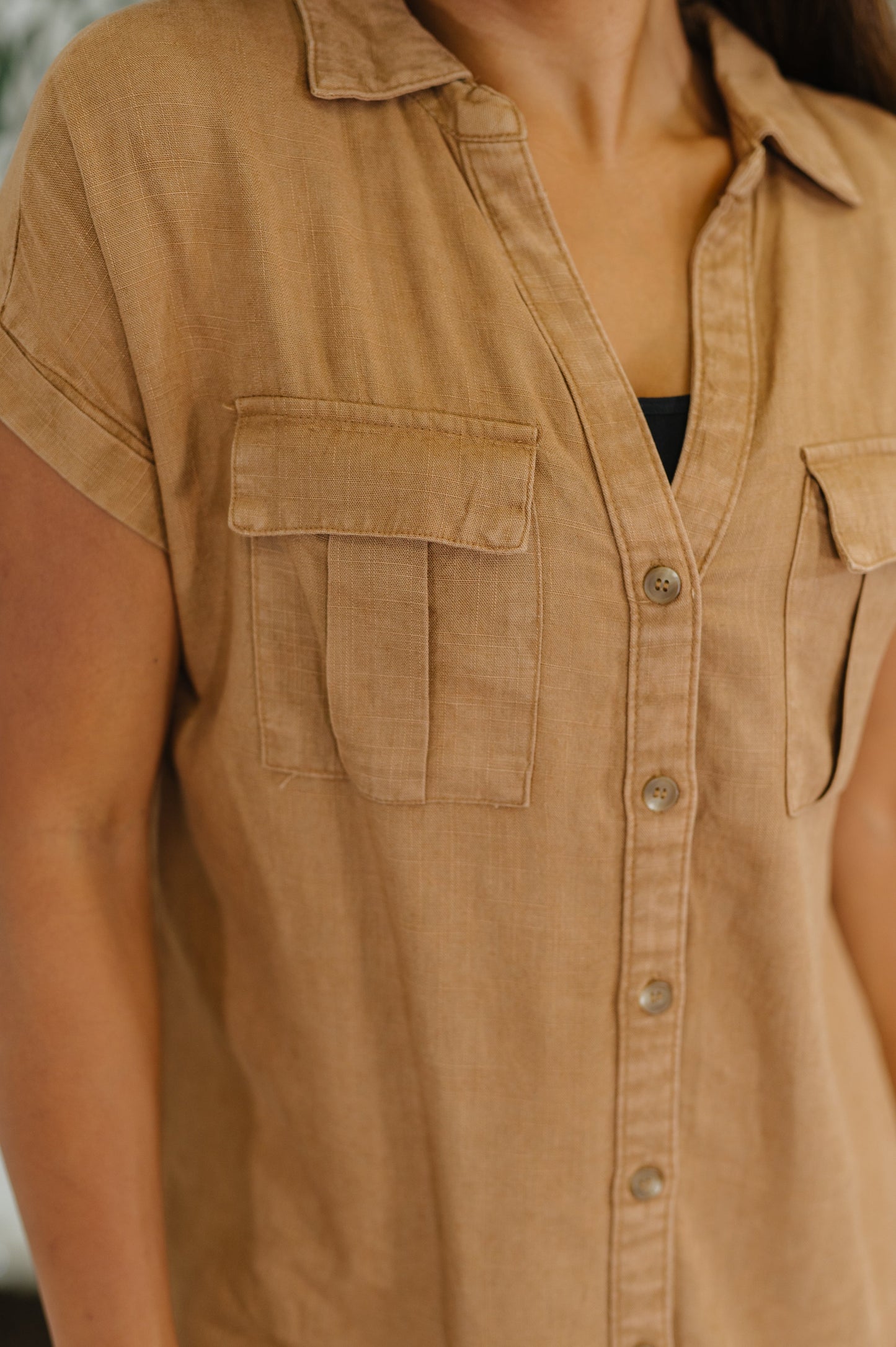 Cloud Nine to Five Button Down Blouse in Deep Camel (Online Exclusive)