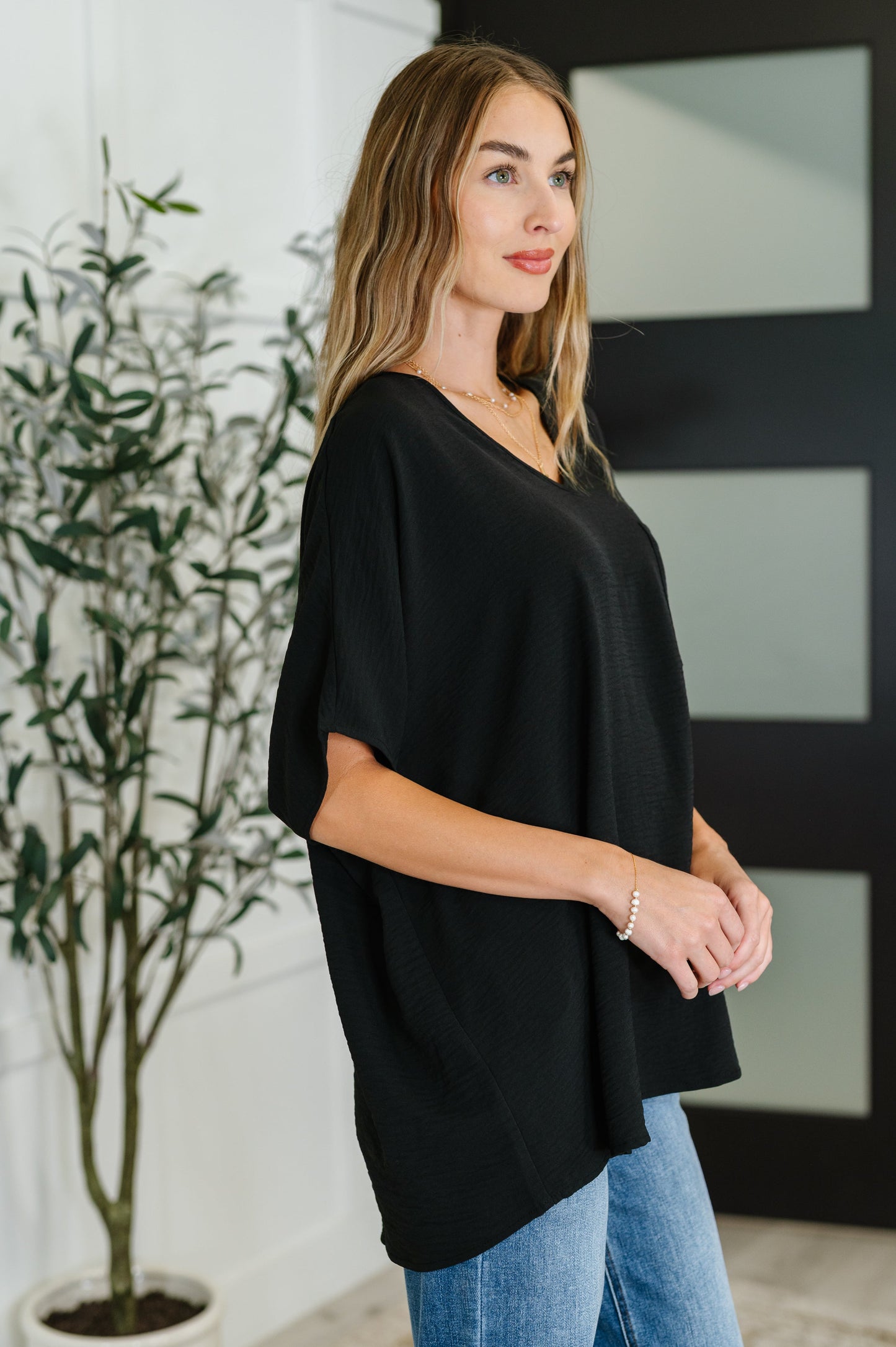 Coastal Ease V-Neck Top in Black (Online Exclusive)