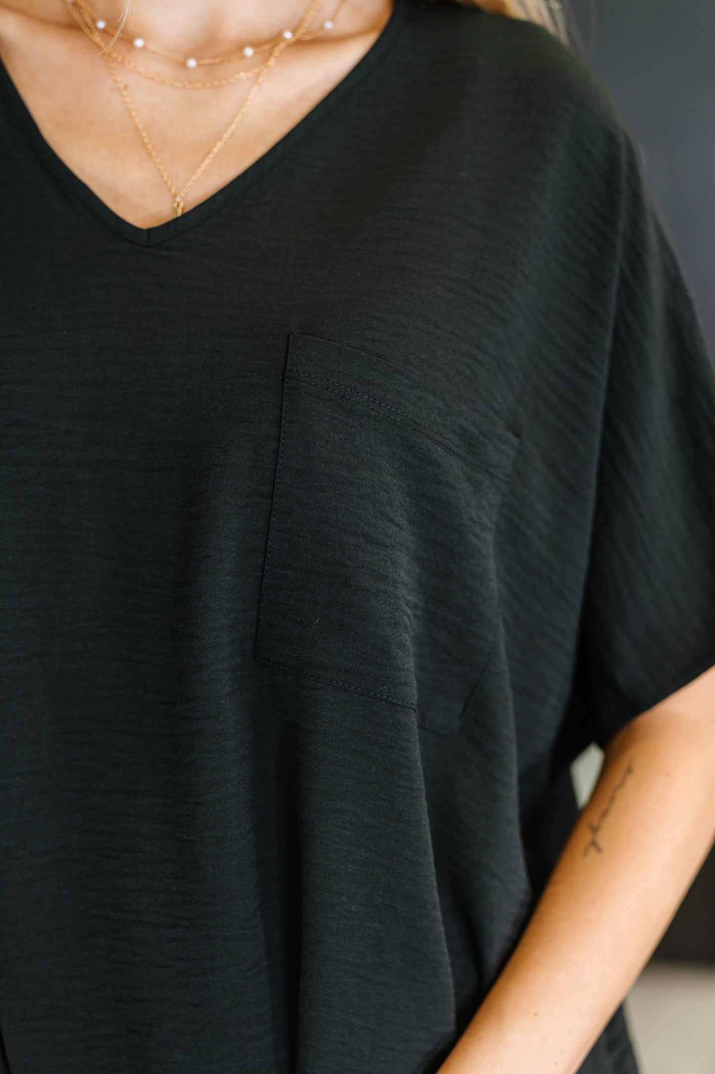 Coastal Ease V-Neck Top in Black (Online Exclusive)