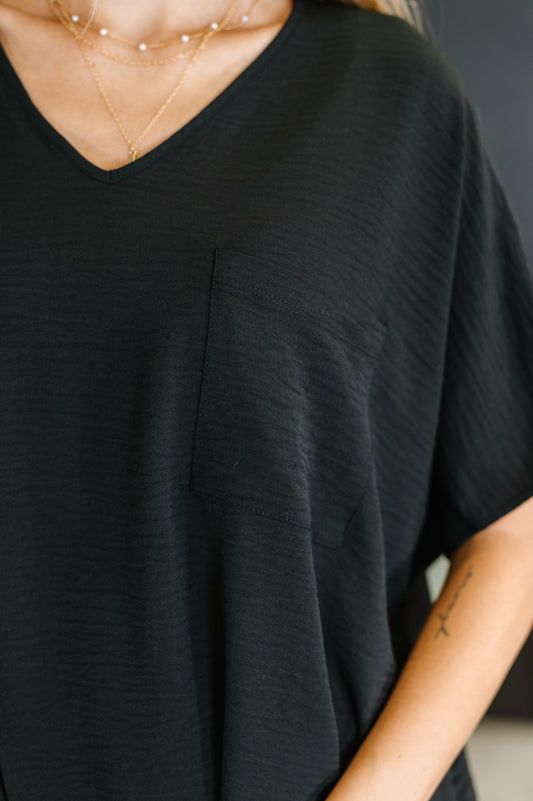 Coastal Ease V-Neck Top in Black (Online Exclusive)