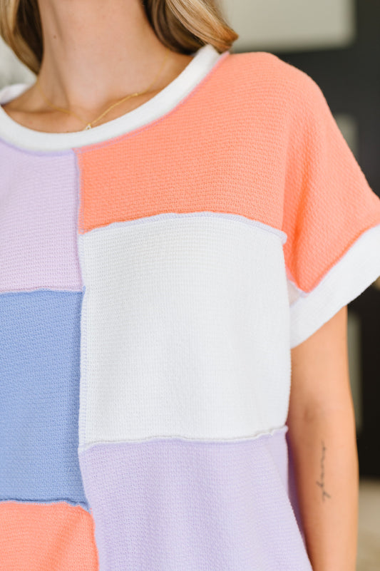 Contrast Club Color Block Top in Lilac, Orange and Denim (Online Exclusive)