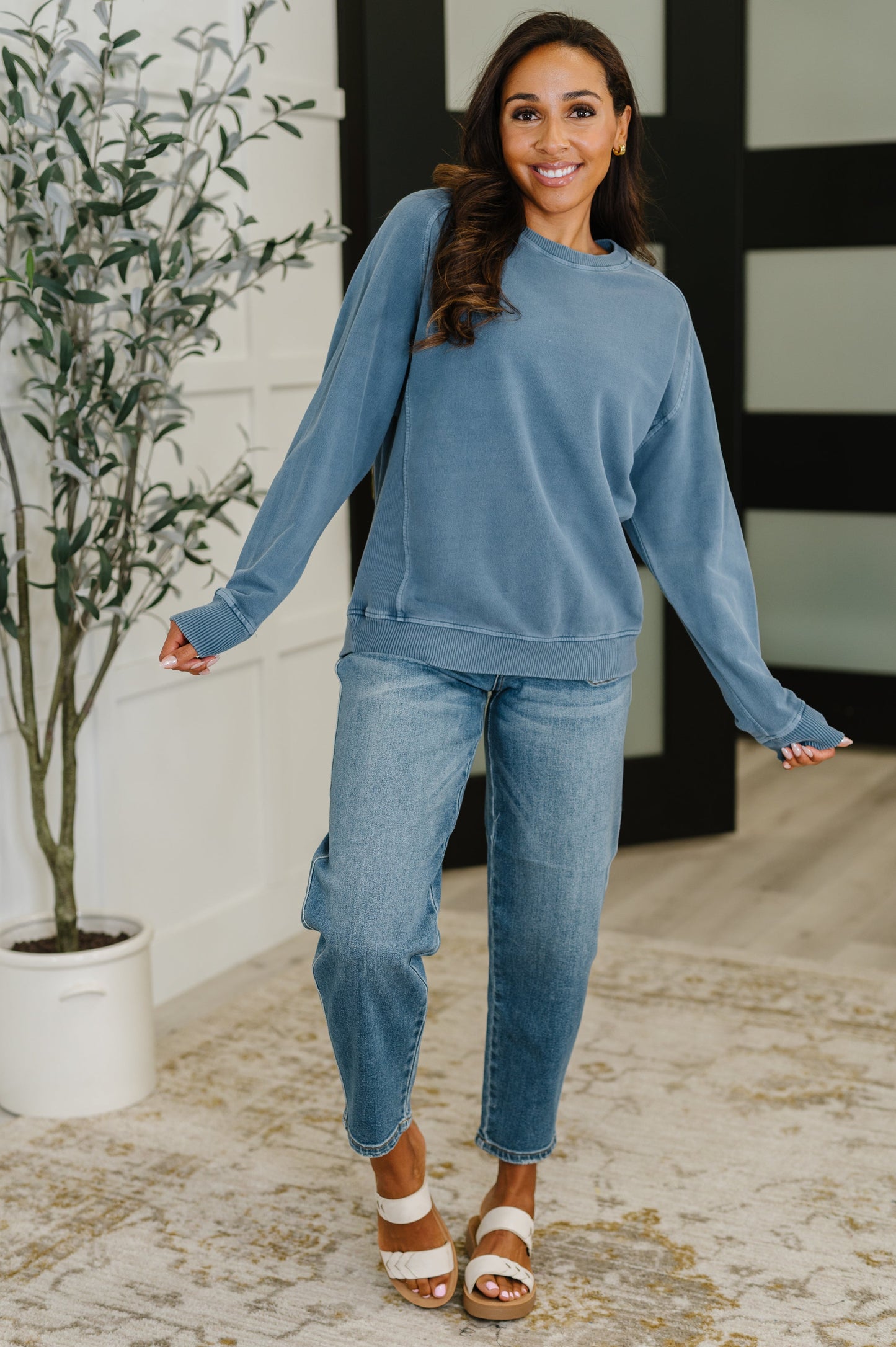 Daily Ease Mineral Wash Pullover in Dusty Blue (Online Exclusive)