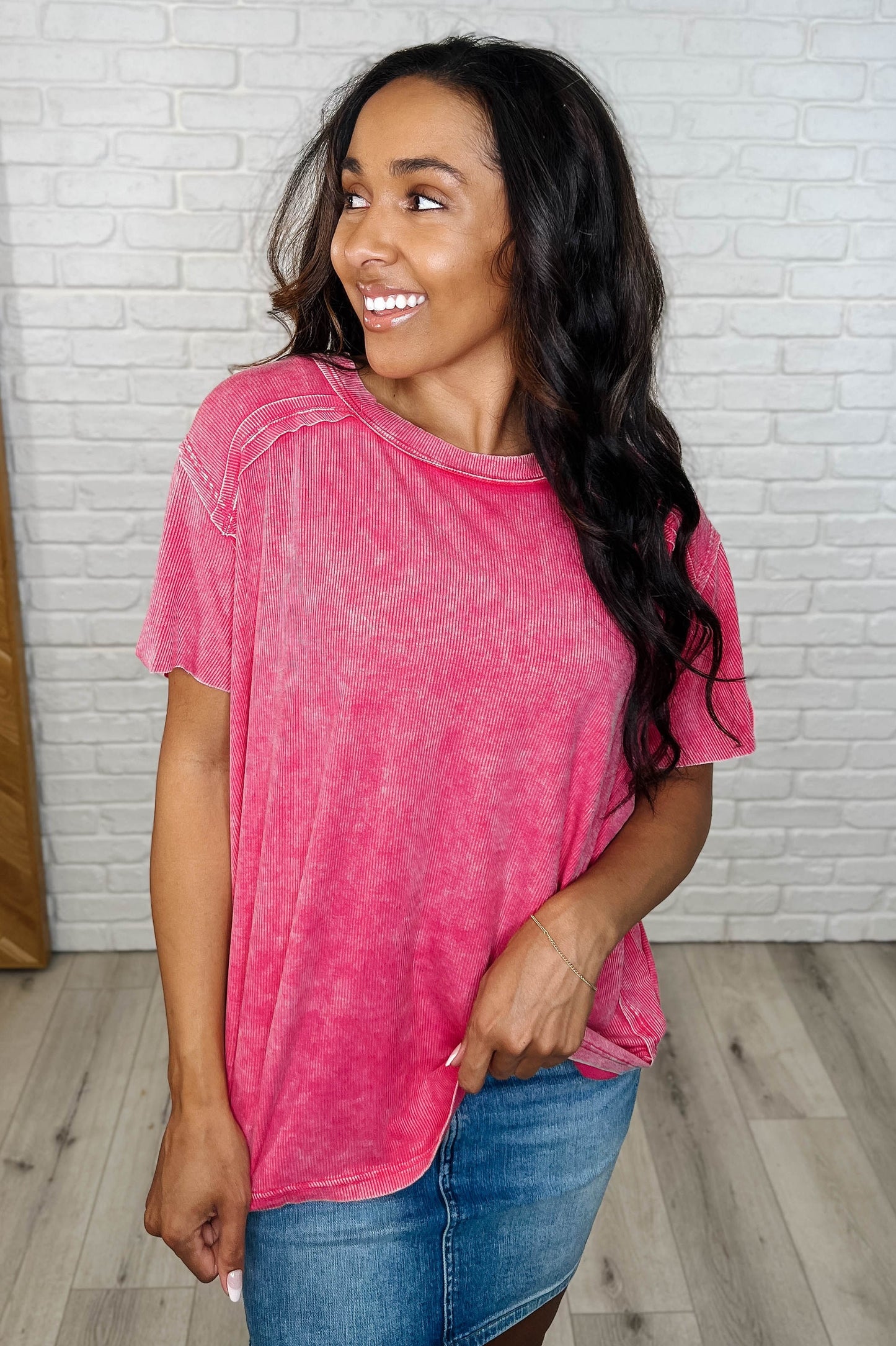 Easy Style Basic Mineral Wash Top in Hot Pink (Online Exclusive)