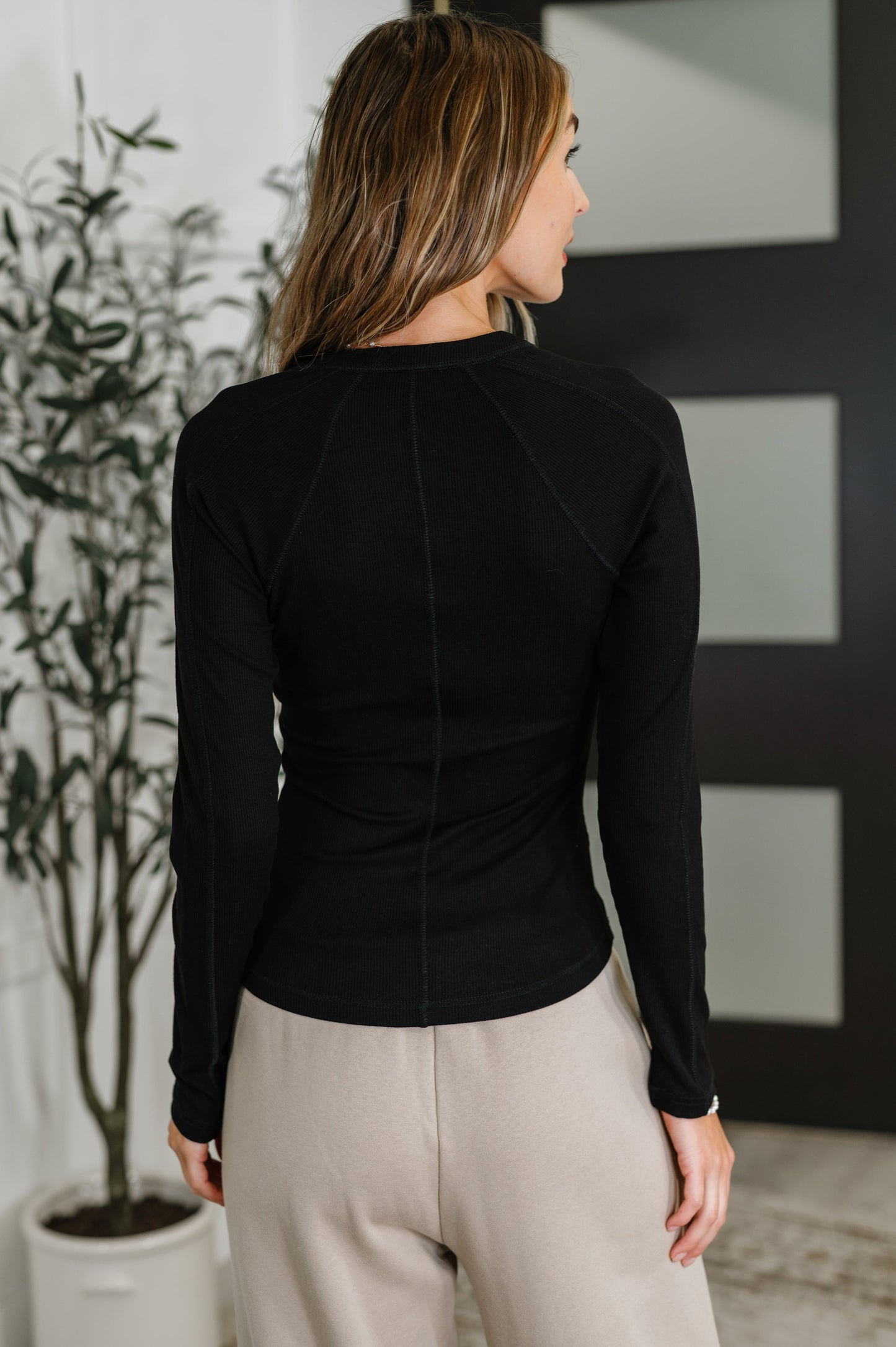 Effortless Edge Knit Henley Top in Black (Online Exclusive)