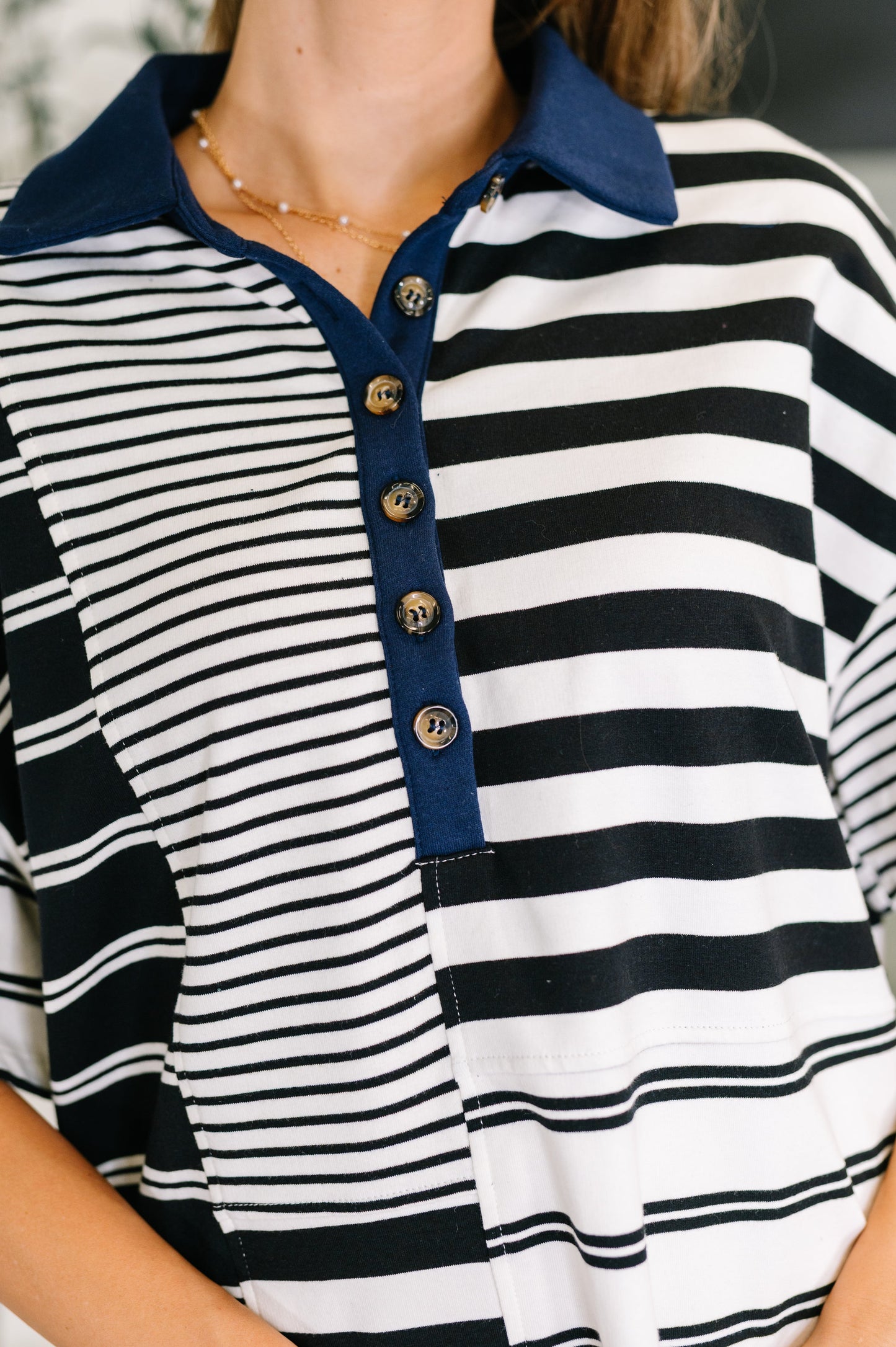 Everlasting Love Striped Collared Dress in Black and Navy (Online Exclusive)