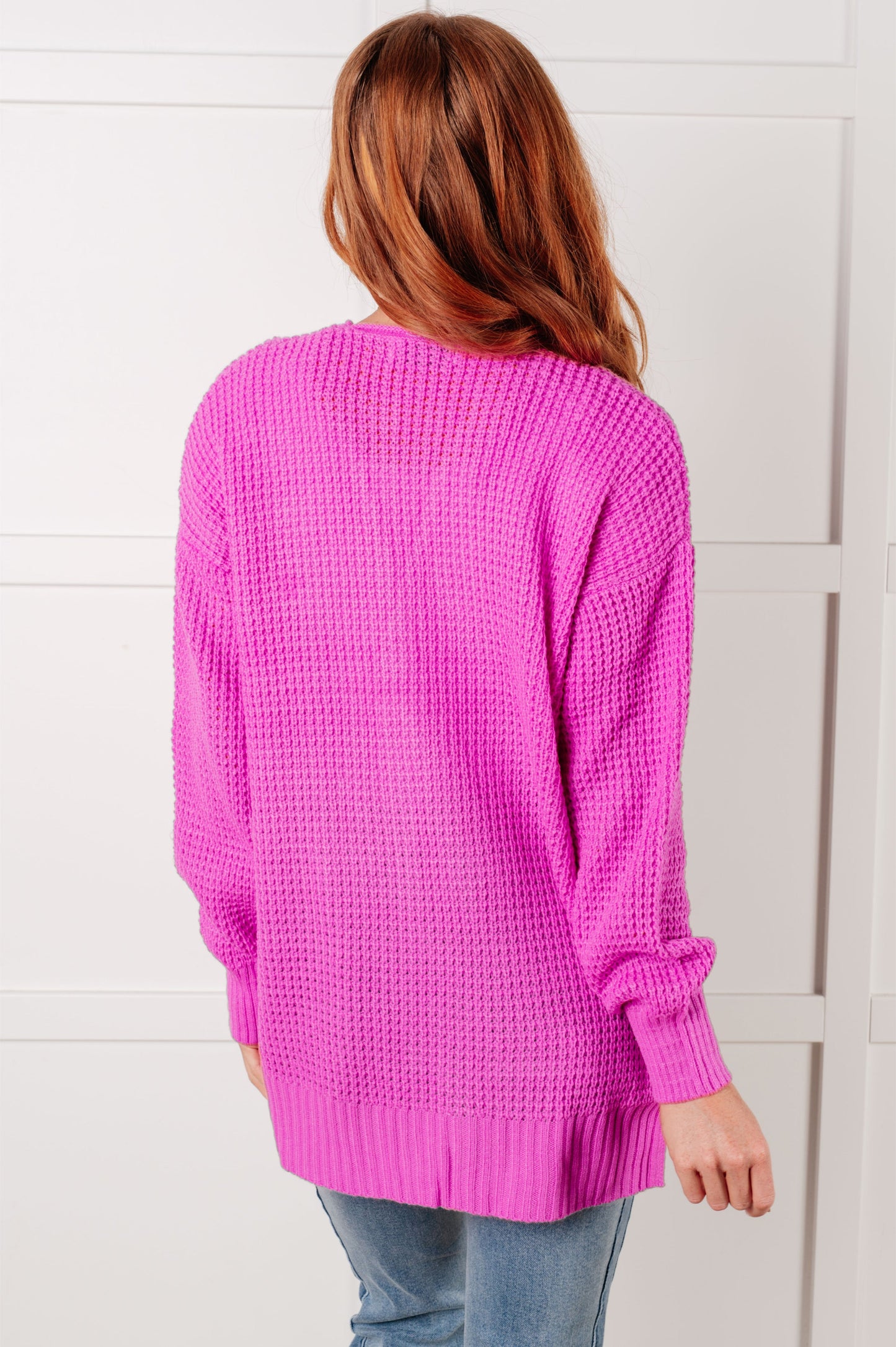 Everything Layer Waffle Knit Open Front Cardigan in Bright Mauve (Online Exclusive)