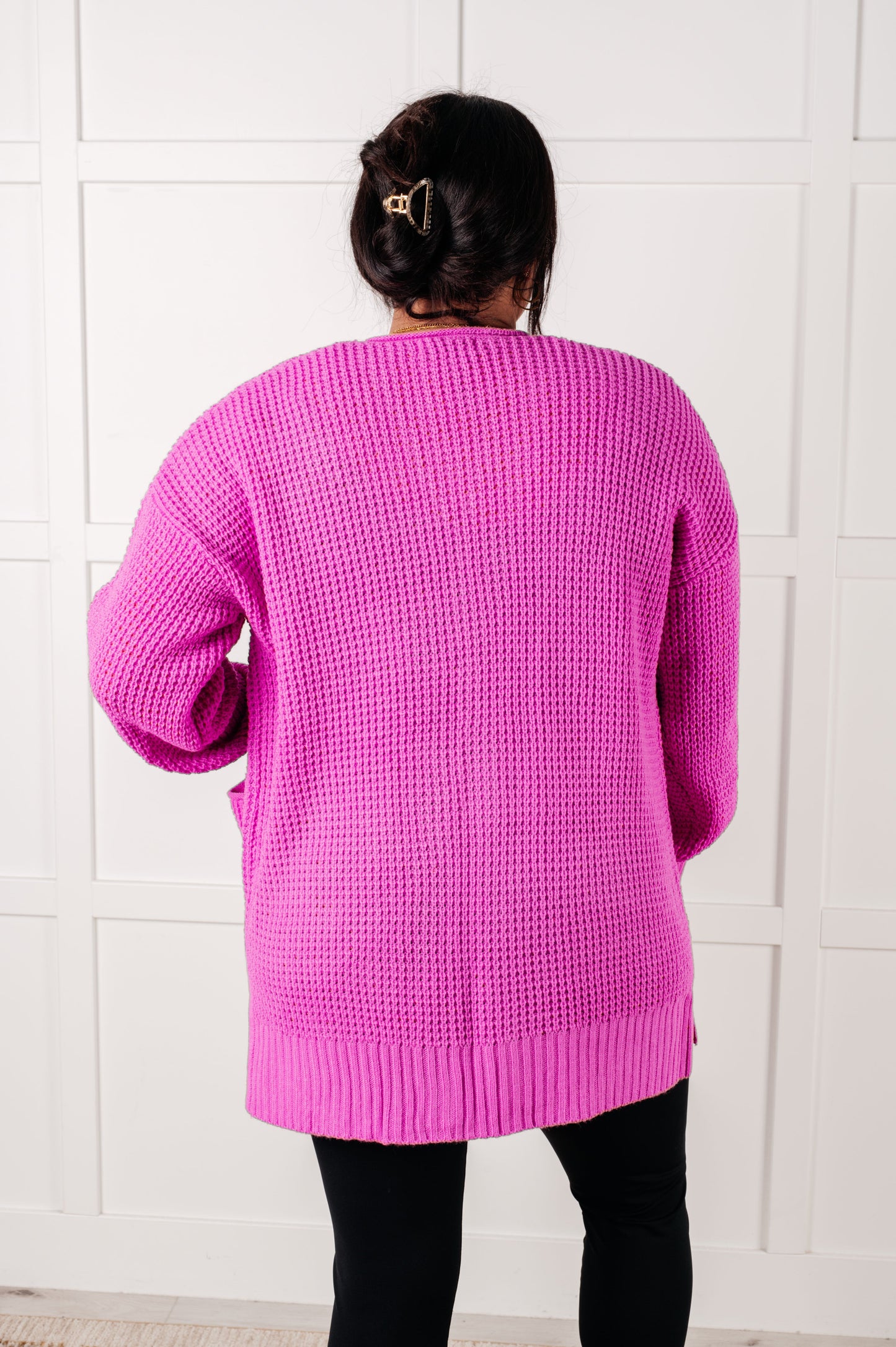 Everything Layer Waffle Knit Open Front Cardigan in Bright Mauve (Online Exclusive)