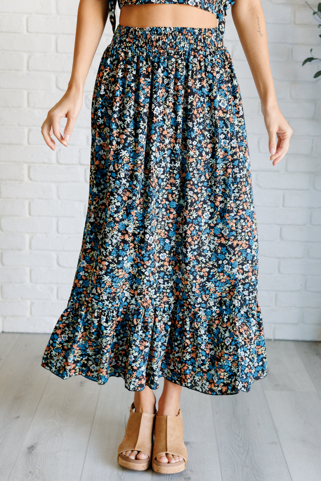 Flutter of Florals V-Neck Crop and Skirt Set (Online Exclusive)