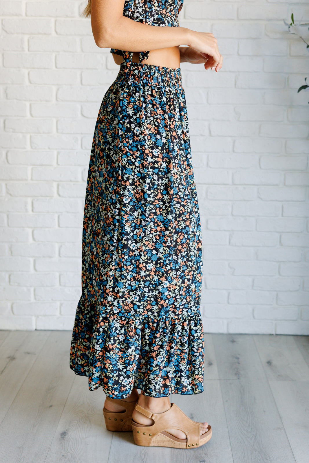 Flutter of Florals V-Neck Crop and Skirt Set (Online Exclusive)