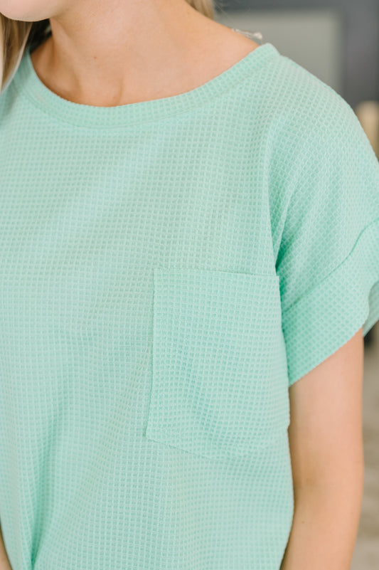 Foundation First Waffle Knit Relaxed Tee in Mint (Online Exclusive)