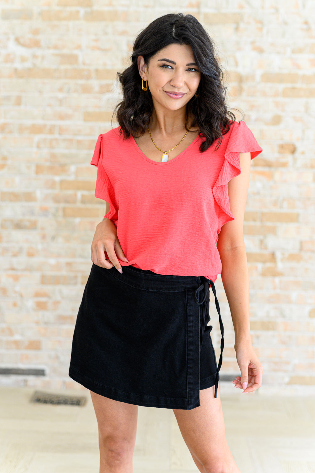 Got Me Cornered V Neck Ruffle Sleeve Top (Online Exclusive)