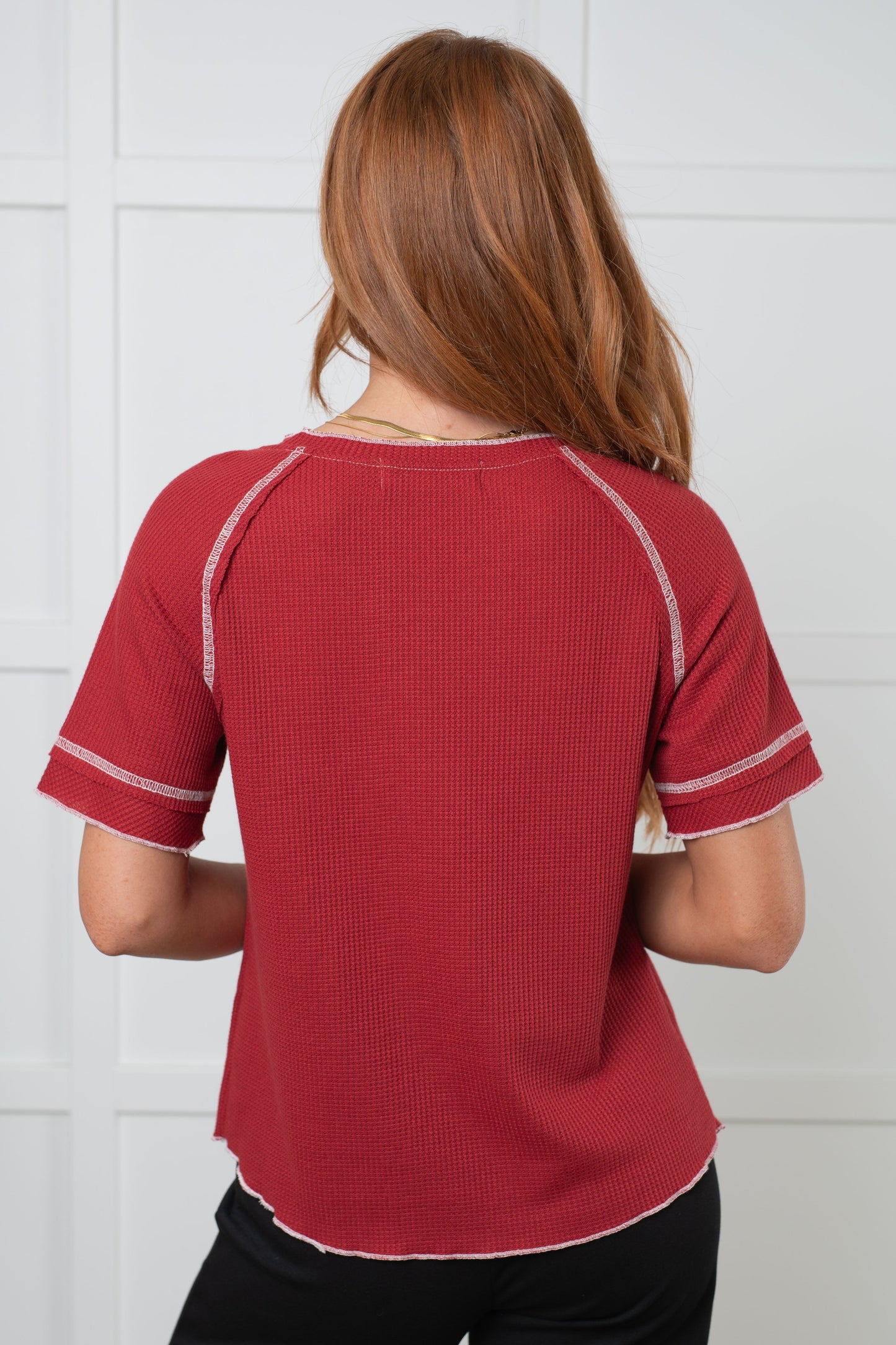 Heartbreaker Waffle Knit Tee in Cranberry (Online Exclusive)