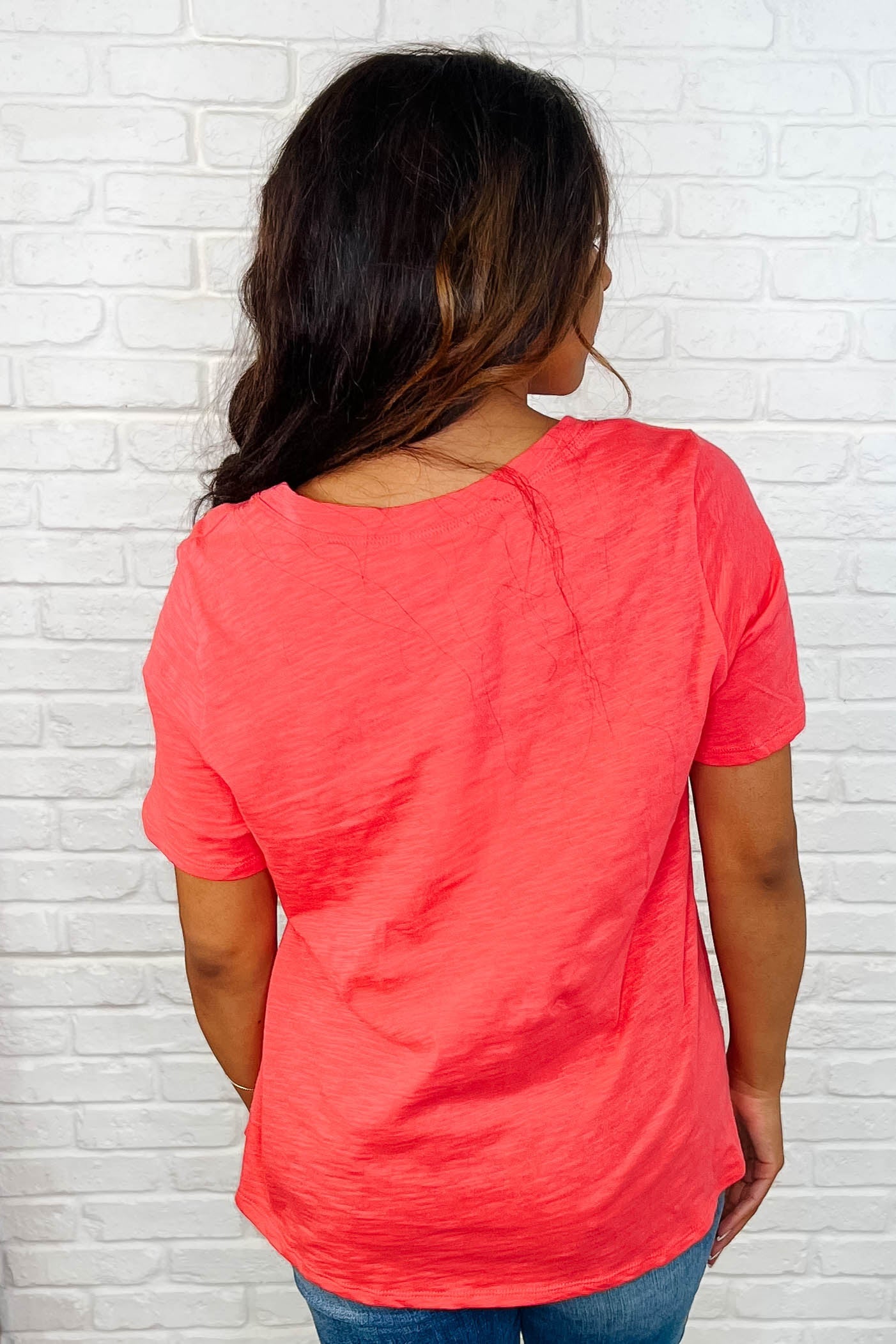 I Don't Have to Choose V-Neck Tee in Hot Coral (Online Exclusive)