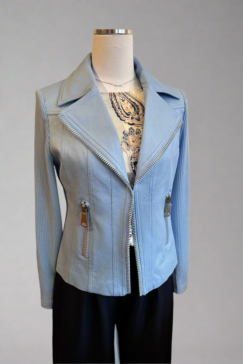 Blue Faux Leather Perfecto Jacket