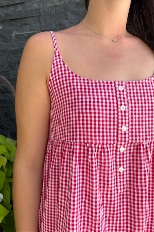 Red Gingham Midi Dress