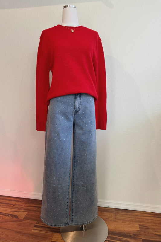 All Over Rhinestone Wide Jean