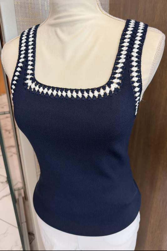 Isla Crochet Tank Top - Navy