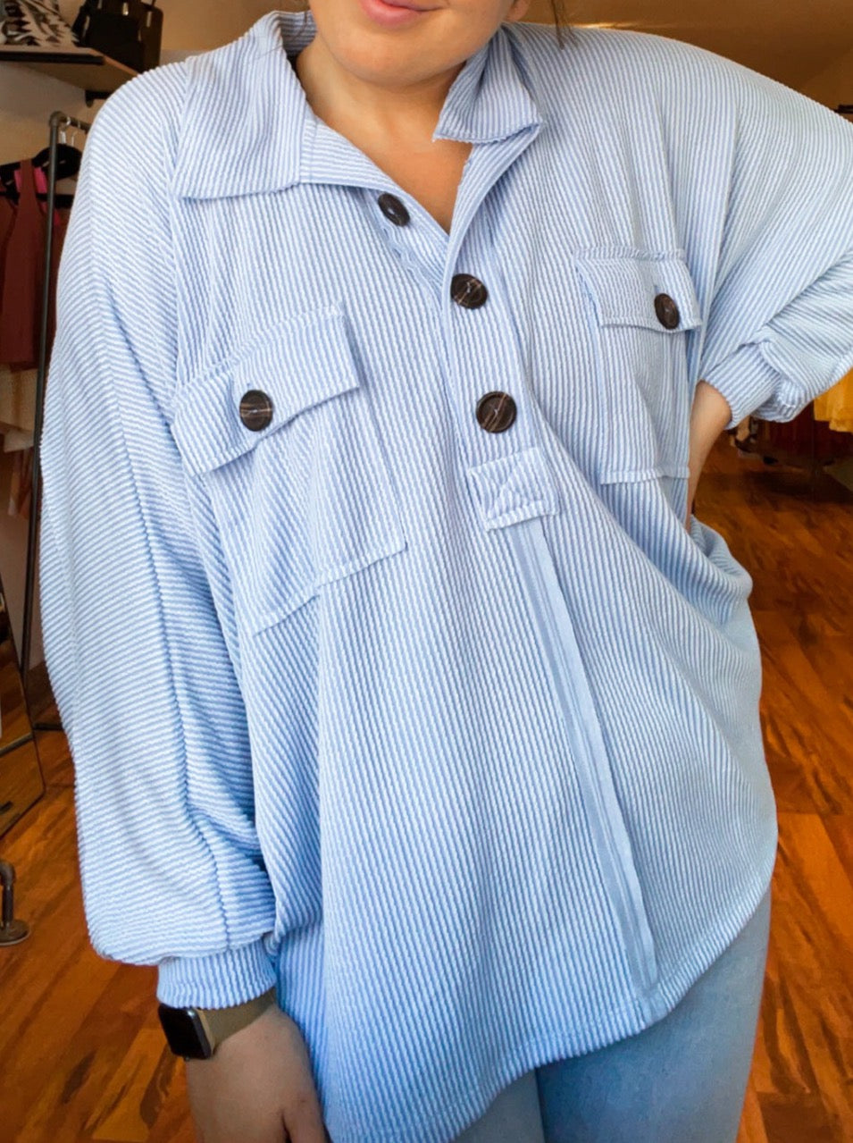 Light Blue French Terry Knit Top