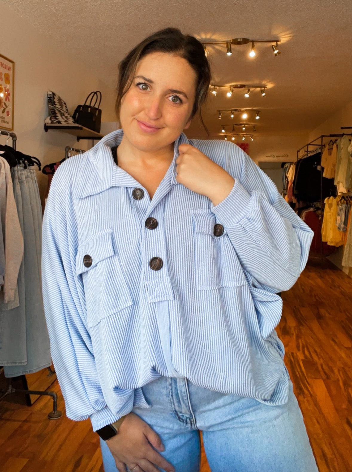 Light Blue French Terry Knit Top