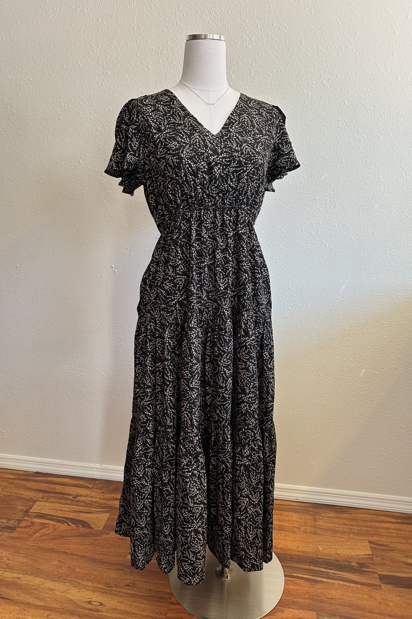 Black and Taupe Midi Dress