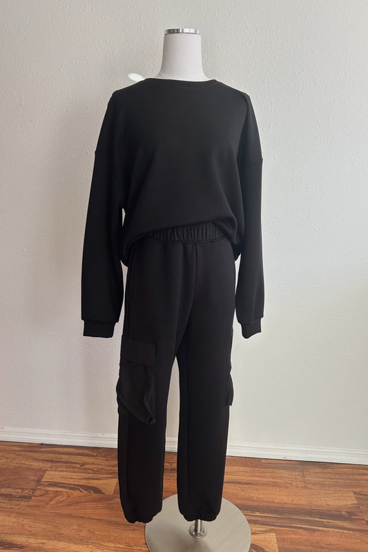 Black Scuba Cargo Sweatpants