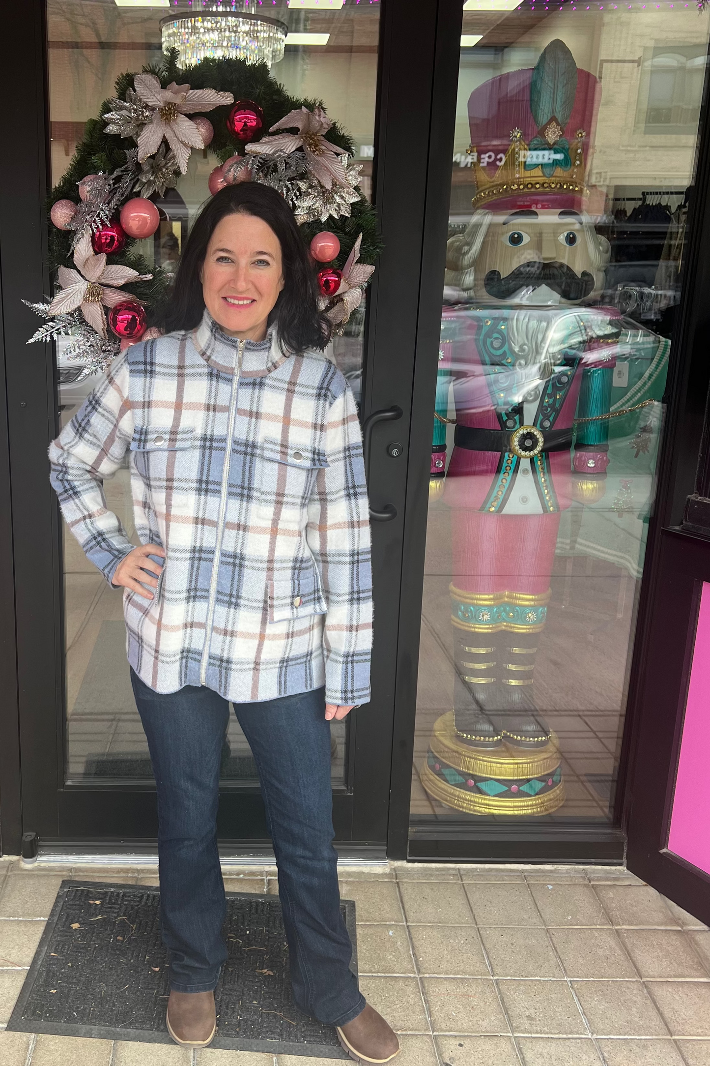 Sasha Plaid Sweater Jacket - Blue