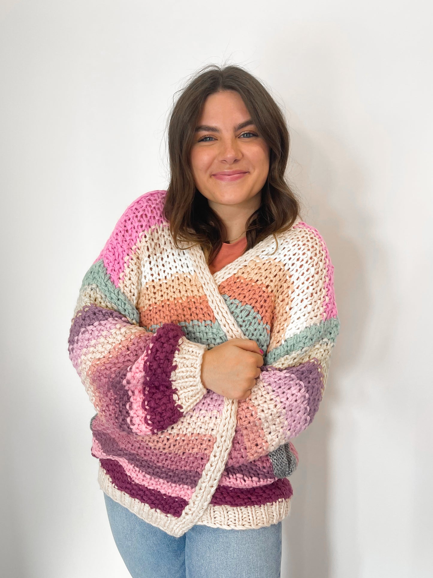 Multicolor Hand Crochet Open Cardigan