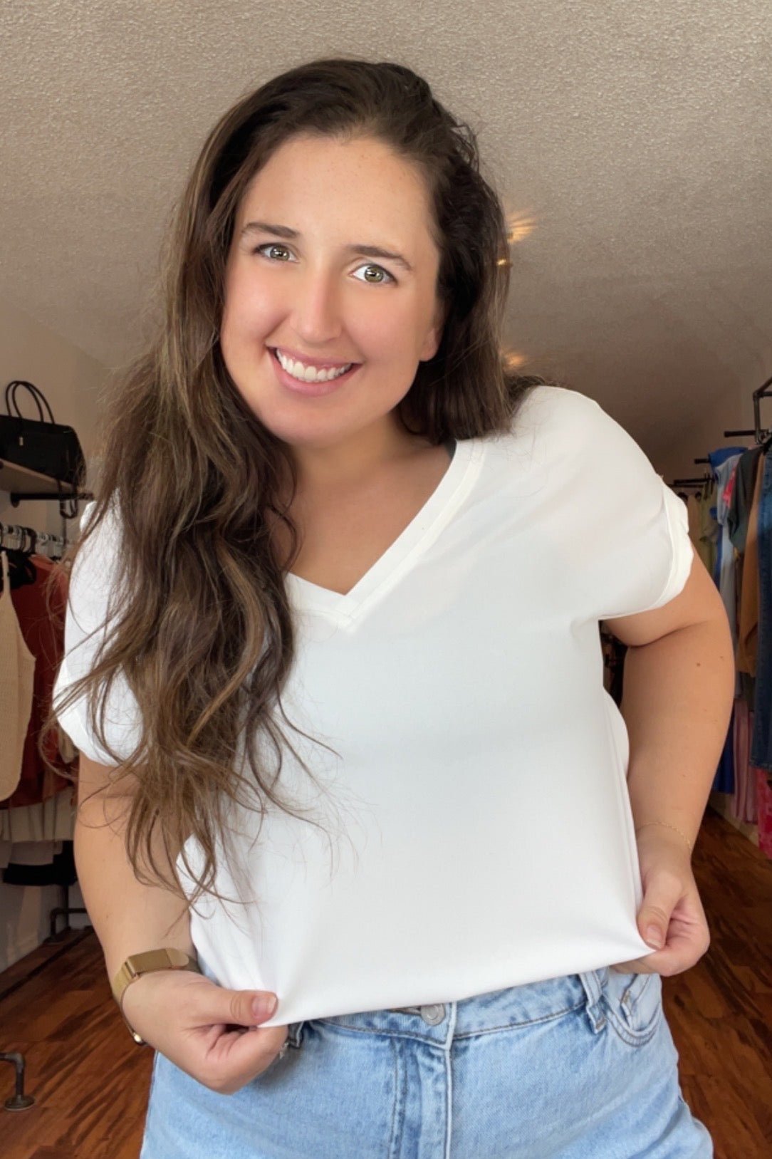 White Basic V-Neck Top
