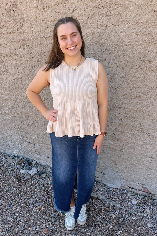 Risen High Rise Long Denim Skirt