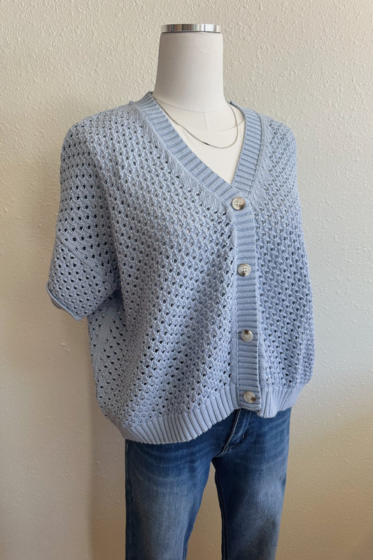Open Knit Sweater Top - Sky