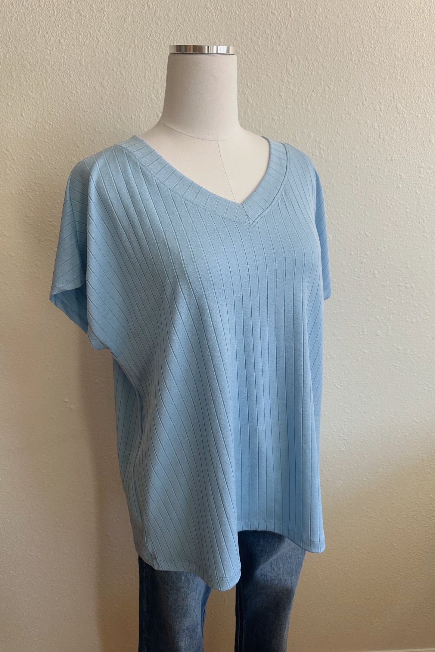 Casual Ribbed V-Neck Top - Multiple Colors