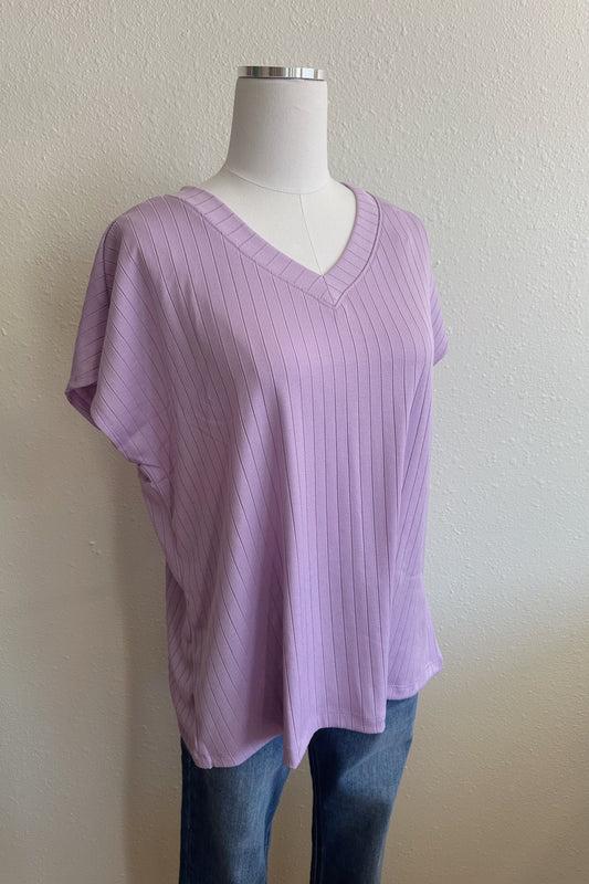 Casual Ribbed V-Neck Top - Multiple Colors
