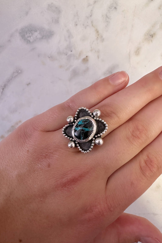 Petals and Silver Ring (Size 8)