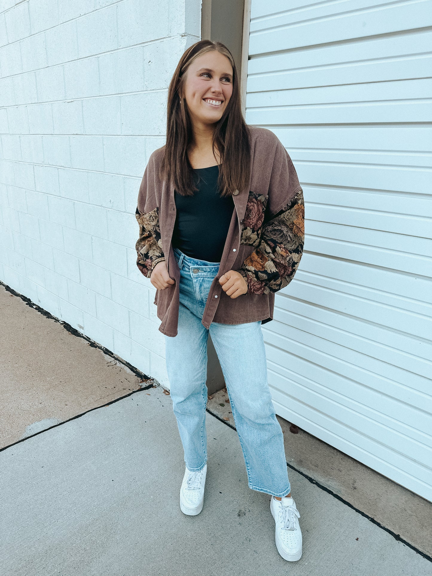 Floral Print Shacket - Mocha