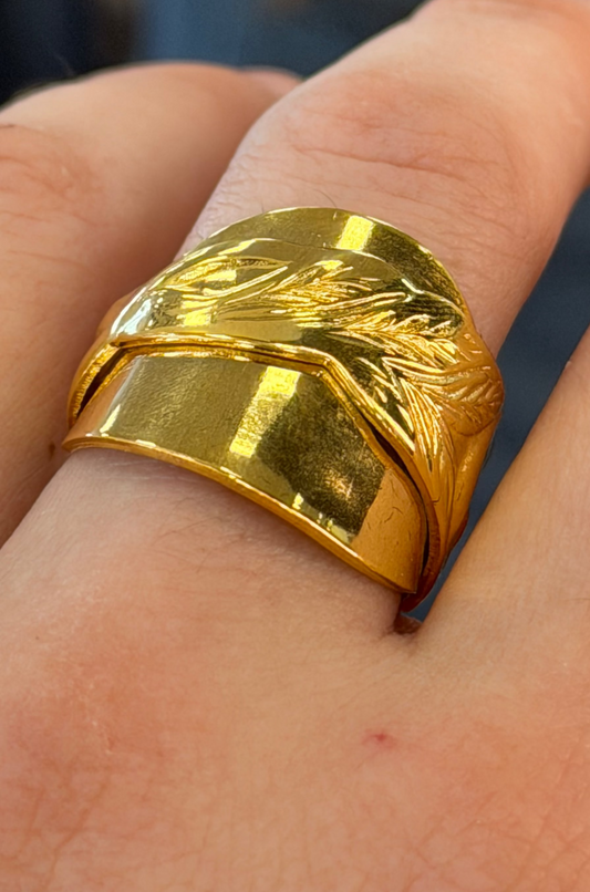 Gold Plate ring shown on hand
