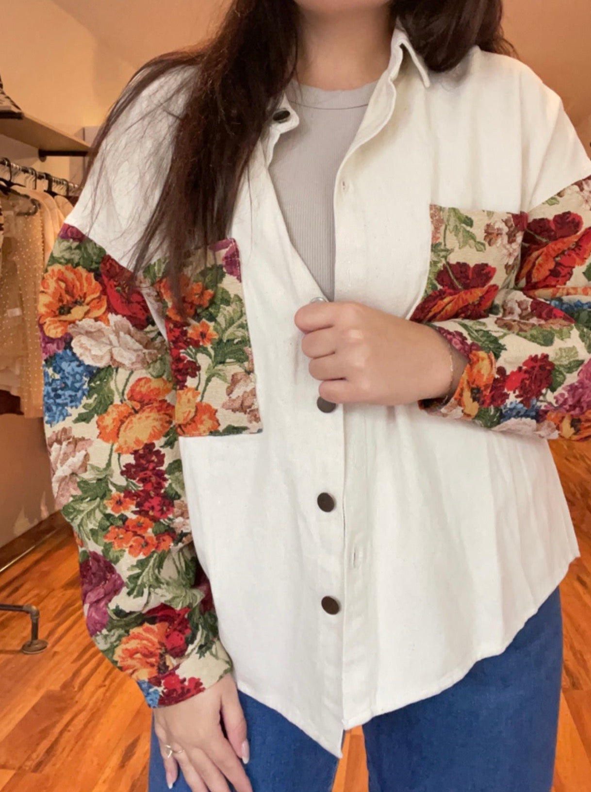 Floral Print Shacket - Ivory
