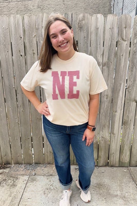 Gingham NE Applique Ivory Graphic Tee