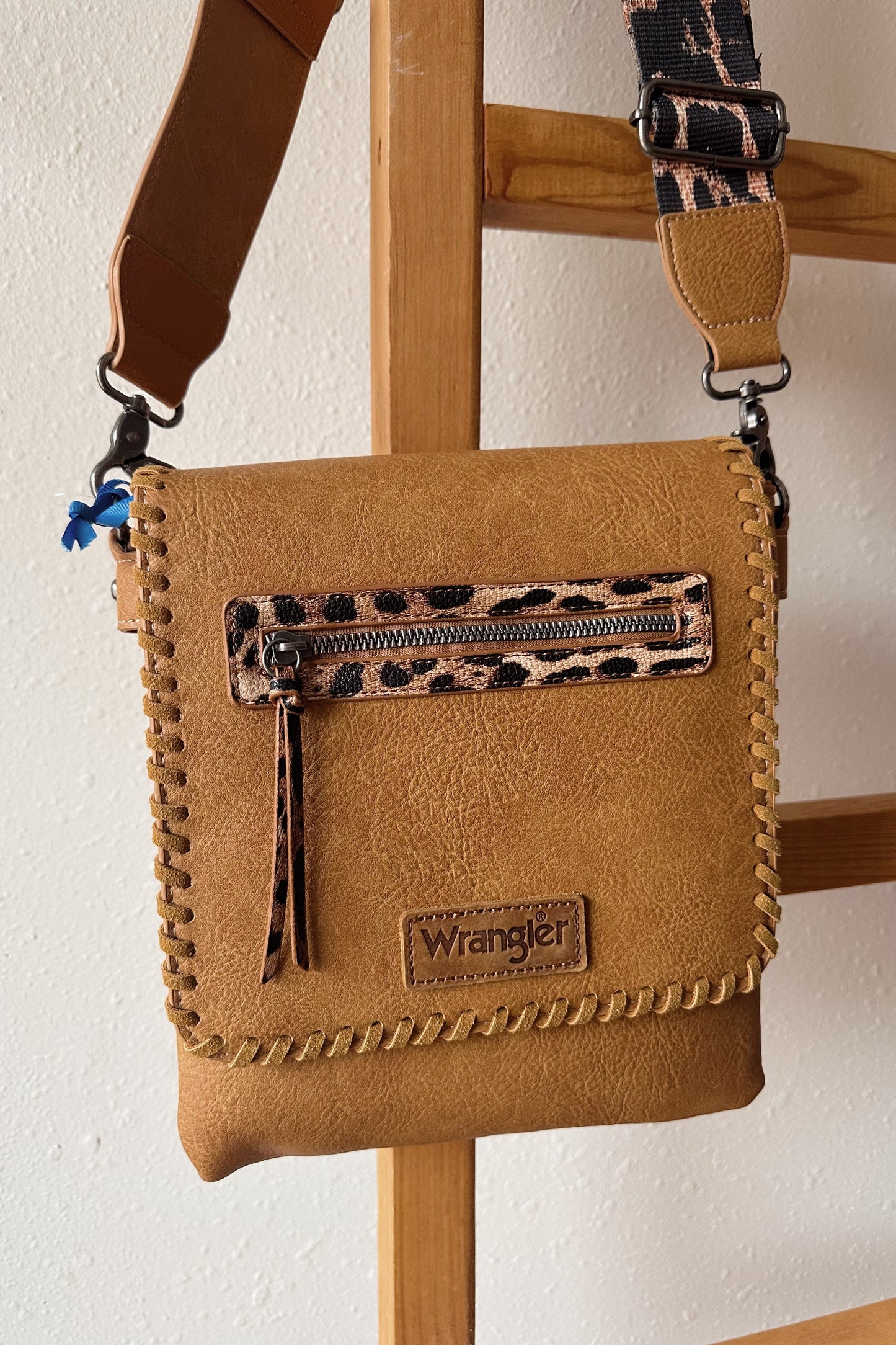 Wrangler Whipstitch Leopard Print Crossbody - Camel
