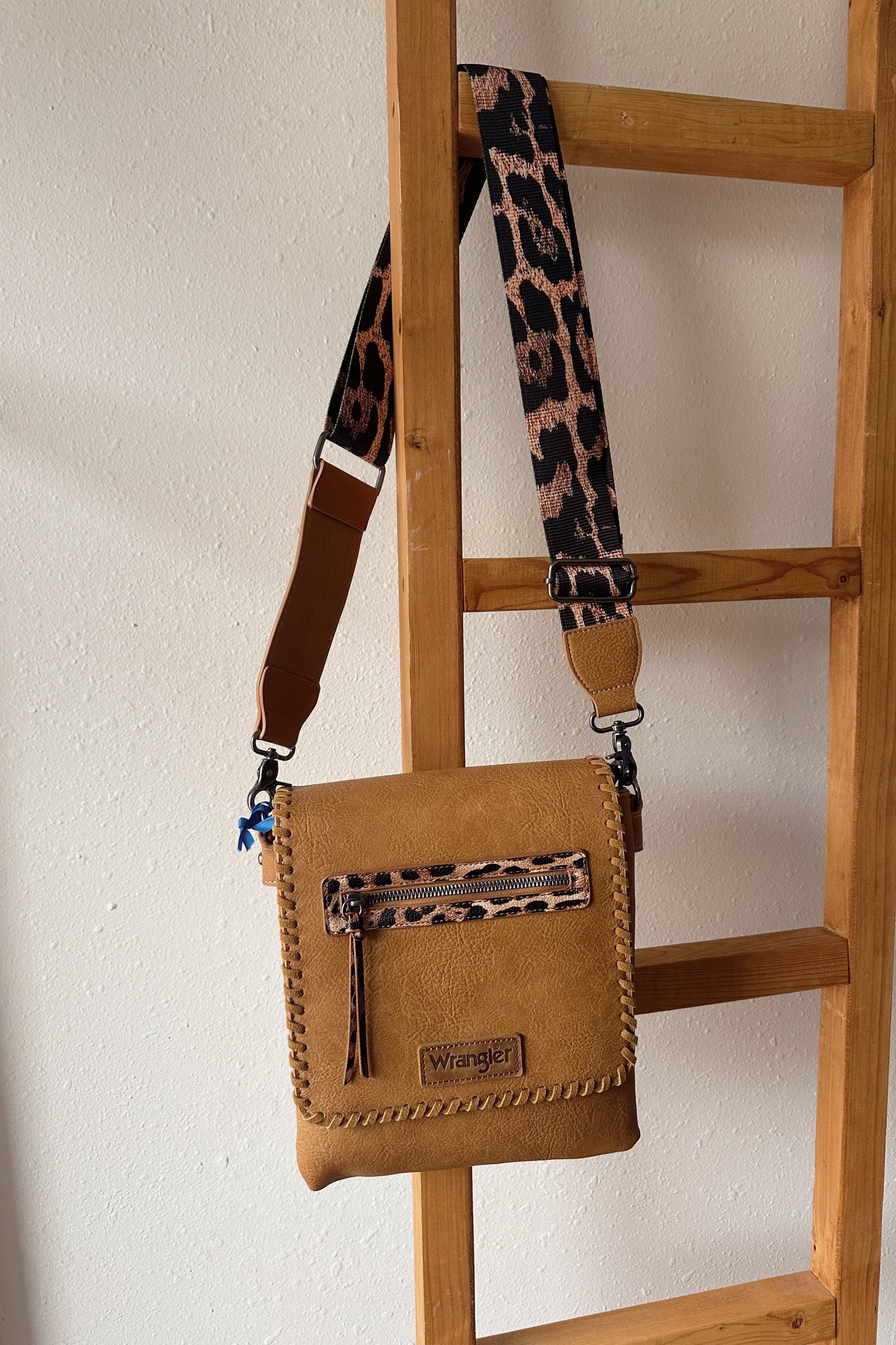 Wrangler Whipstitch Leopard Print Crossbody - Camel